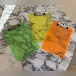 NWT Full-Size Neon Marble Clipboards | Set of 3 | Green, Yellow, Orange